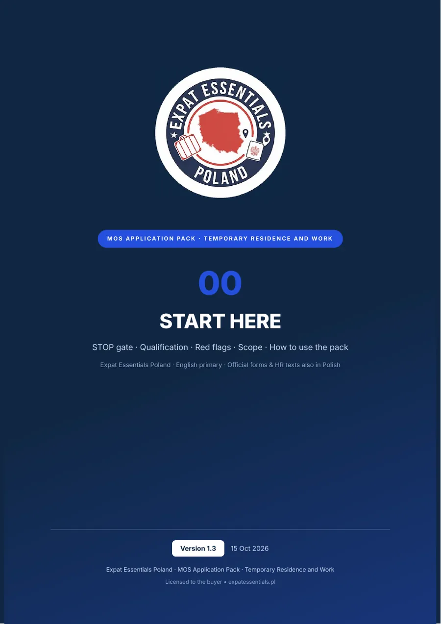 Cover page of 00 START HERE, MOS Application Pack v1.3