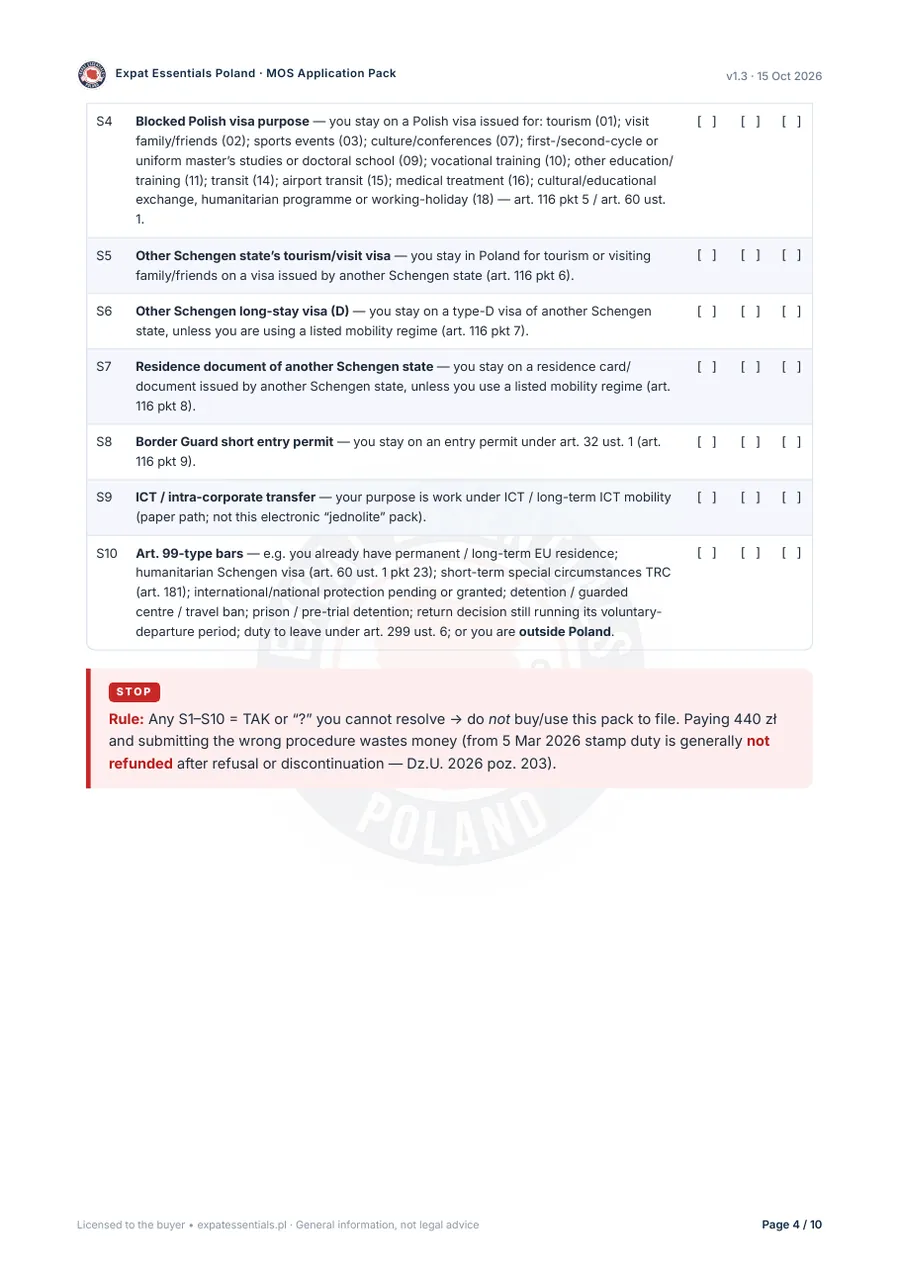 Page 4 of 00 START HERE: STOP checklist S4 to S10 with the rule not to file if any answer is yes or unclear